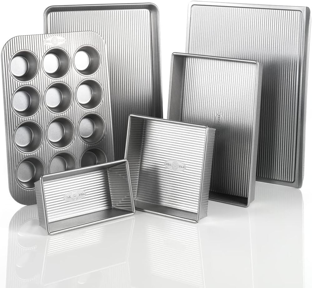 USA Pan bakeware set displayed on a kitchen counter