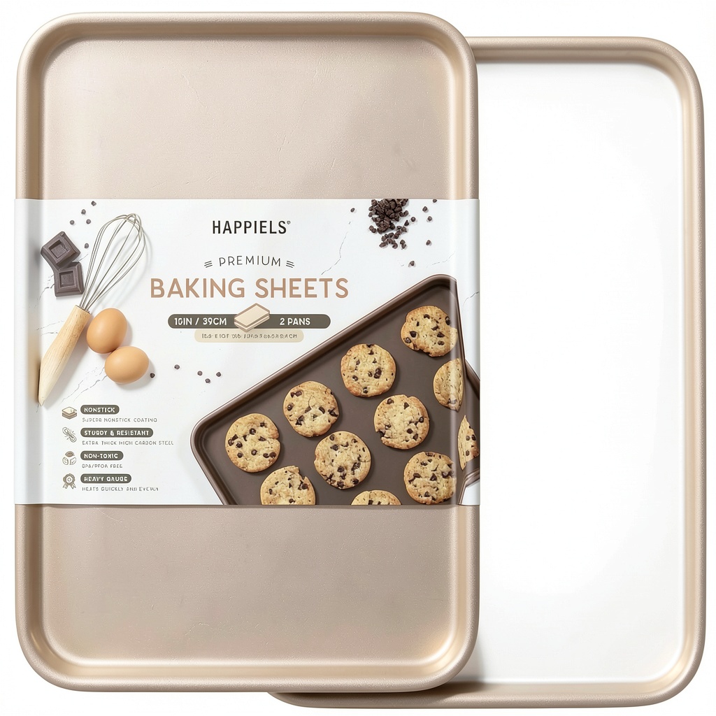 HAPPIELS carbon steel baking sheets in use on a kitchen counter