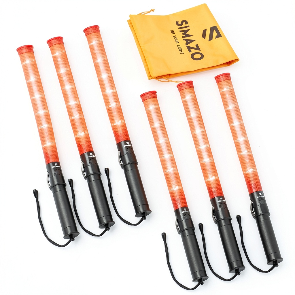 SIMAZO LED traffic wand being used by a construction worker in rainy conditions
