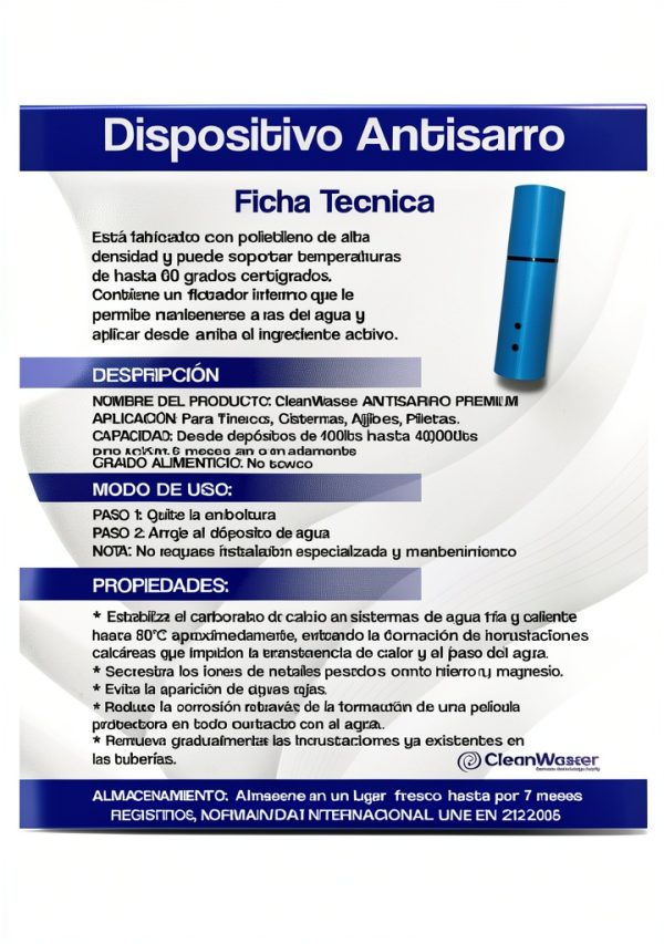 Premium Anti Tartar CleanWasser Water Softener 1200-2500 L ANT2500-7